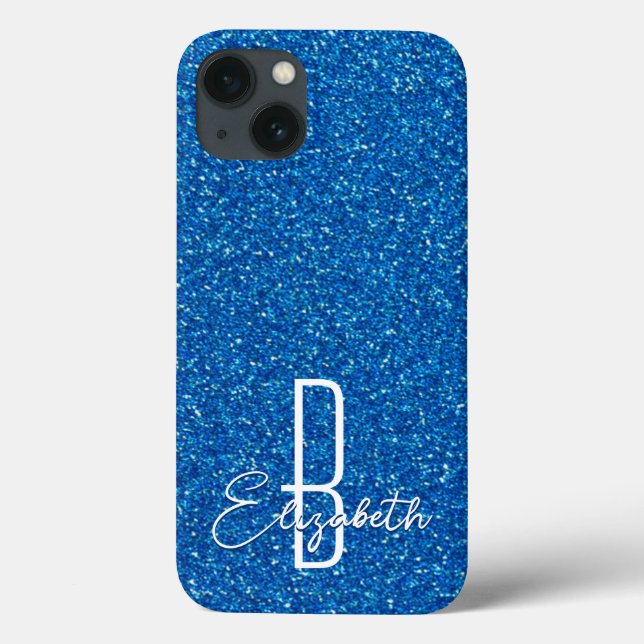 Blue Glitter Monogram Fodral-Mate iphone case (Baksida)