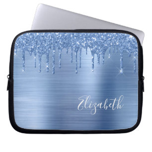 Blue Glitter Monogram Laptop Fodral