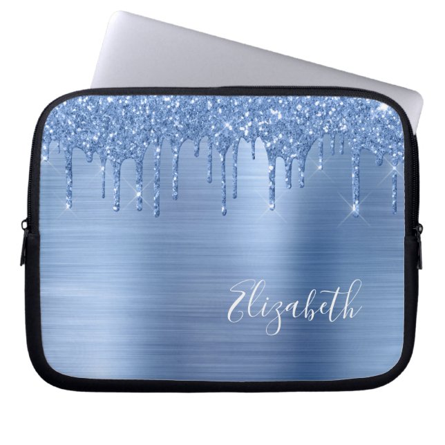 Blue Glitter Monogram Laptop Fodral (Framsidan)