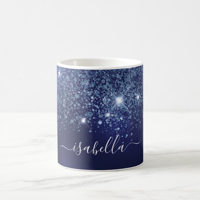 Blue glitter monogram namn kaffemugg (Center)