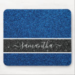 Blue Glitter Mousepad Musmatta<br><div class="desc">En elegant blå glitter-musknapp med svart glitter rand. Anpassa den med ditt namn,  Designad för dig av Blackberry Boulevard.</div>