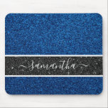 Blue Glitter Mousepad Musmatta<br><div class="desc">En elegant blå glitter-musknapp med svart glitter rand. Anpassa den med ditt namn,  Designad för dig av Blackberry Boulevard.</div>