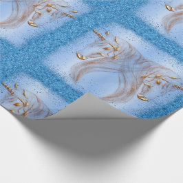 Blue Glitter och Golden Unicorns Birthday Presentpapper