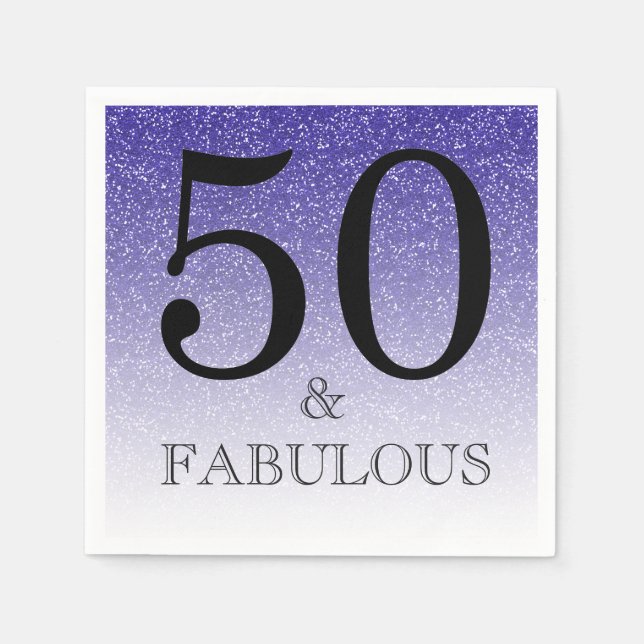 Blue Glitter Ombre 50 och Fabulous 50:e födelsedag Pappersservett (Framsidan)