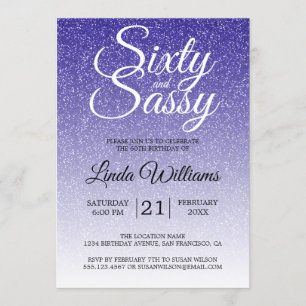 Blue Glitter Ombre 60 och Sassy 60 Birthday Inbjudningar