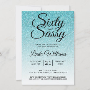 Blue Glitter Ombre 60 och Sassy 60 Birthday Inbjudningar