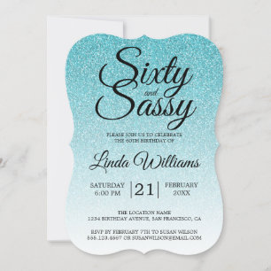 Blue Glitter Ombre 60 och Sassy 60 Birthday Invi Inbjudningar