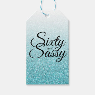 Blue Glitter Ombre 60 och Sassy 60 Birthday Presentetikett