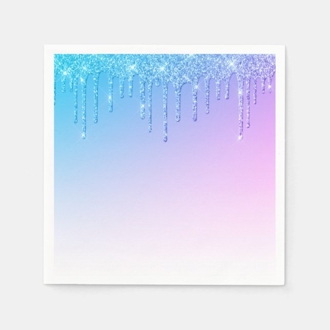 Blue Glitter Ombré Glam Sparkles Party Pappersservett (Framsidan)