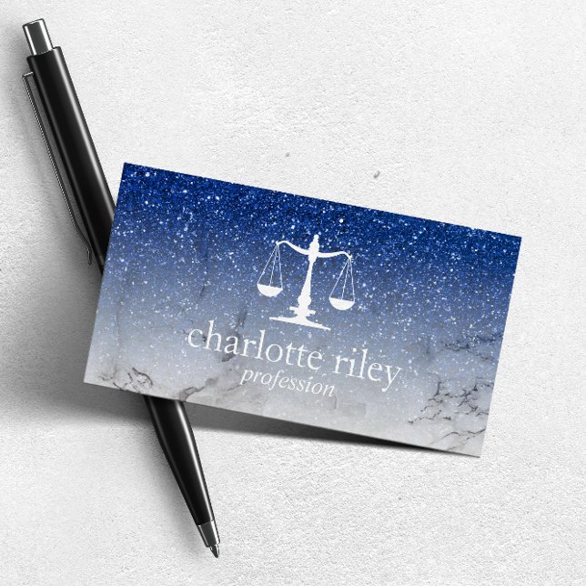 Blue Glitter Ombre Justice  Attorney Lawyer Visitkort (Skapare uppladdad)