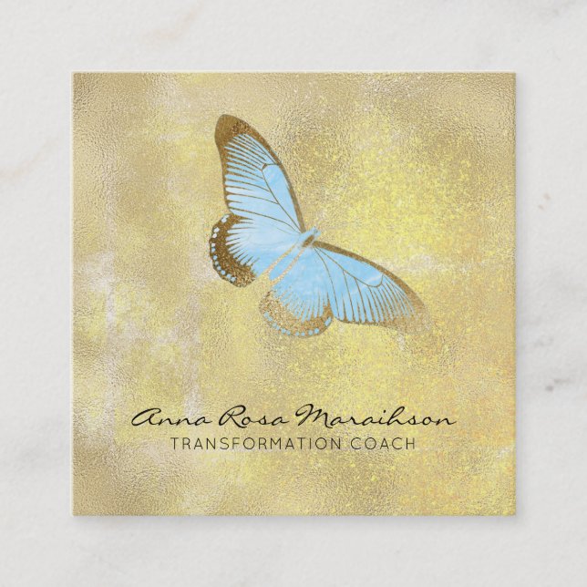 *~* Blue Glitter Pastel Gilded Butterfly Fantasy Fyrkantigt Visitkort (Framsida)