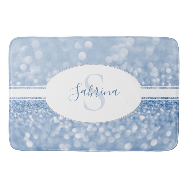 Blue Glitter personalize Bath Mat Badrumsmatta (Framsidan)