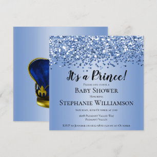 Blue Glitter Prince Baby Shower Inbjudningar