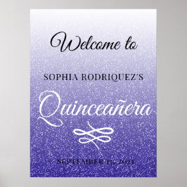 Blue Glitter Quinceañera 15:e födelsedag Välkommen Poster