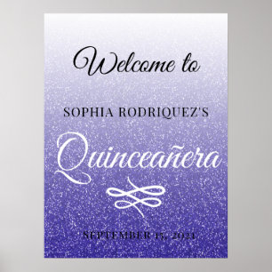 Blue Glitter Quinceañera 15:e födelsedag Välkommen Poster