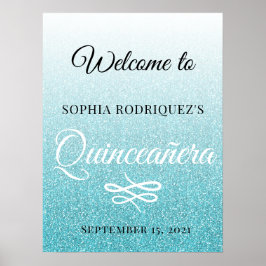 Blue Glitter Quinceañera 15:e födelsedag Välkommen Poster