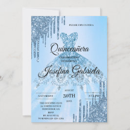 Blue Glitter Quinceañera Invitation Inbjudningar