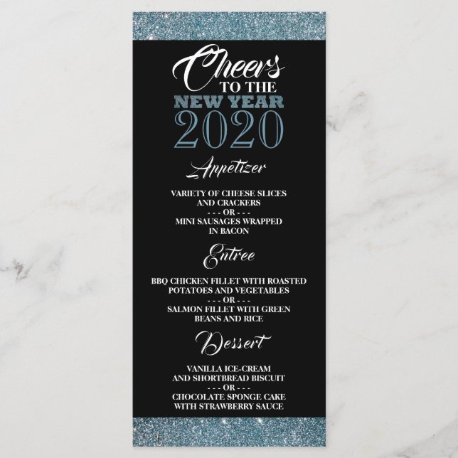 Blue Glitter Rand, nyår Meny (Framsida)