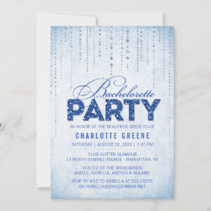 Blue Glitter Se Bachelorette Party-inbjudan Inbjudningar