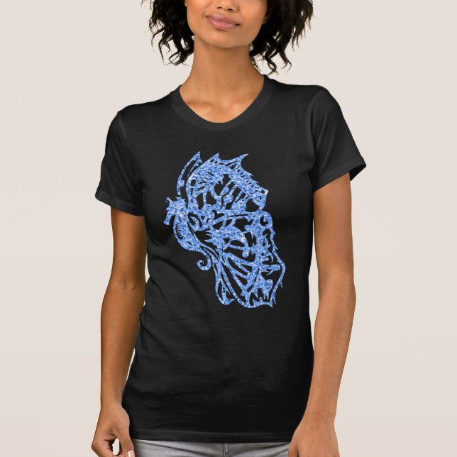Blue Glitter Seahorse Butterfly T Shirt (Framsida)