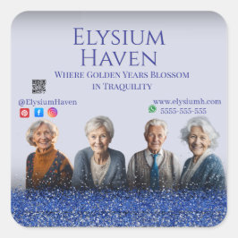 Blue Glitter Seniors Care Homes Peace Love Family Fyrkantigt Klistermärke