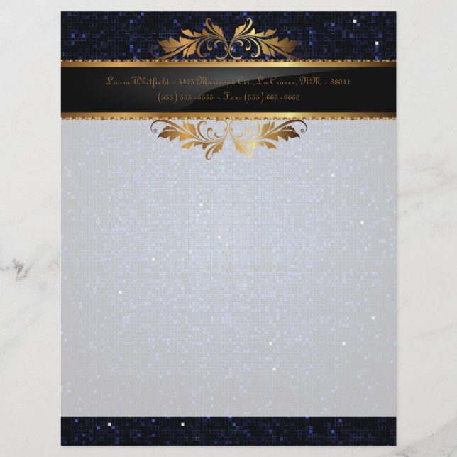 Blue Glitter Sequin Disco Letterhead Stationery Brevhuvud (Framsida)