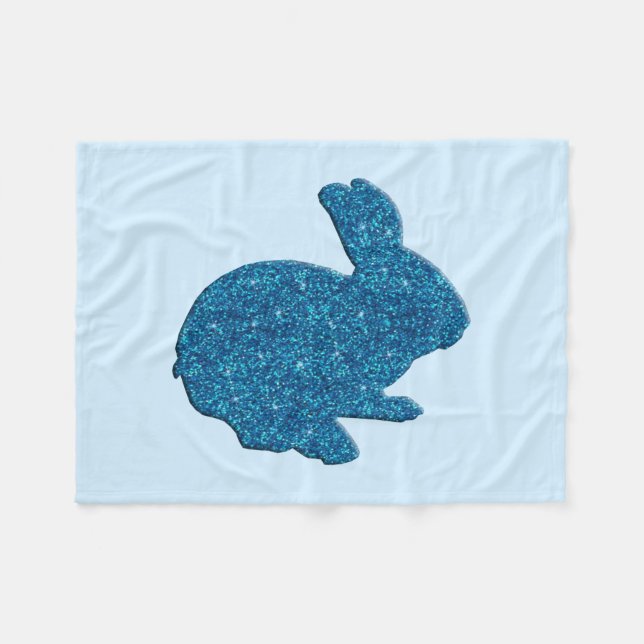 Blue Glitter Silhouette Bunny Fleece Blanket (Framsidan (Horisontell))