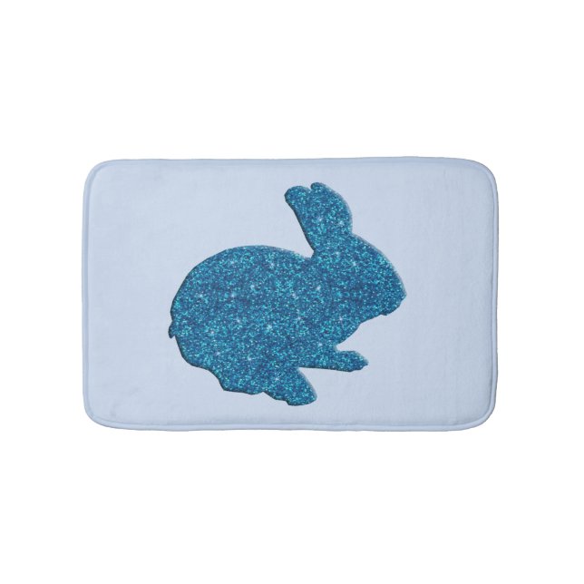 Blue Glitter Silhouette Bunny Rabbit Bath Mat Badrumsmatta (Framsidan)