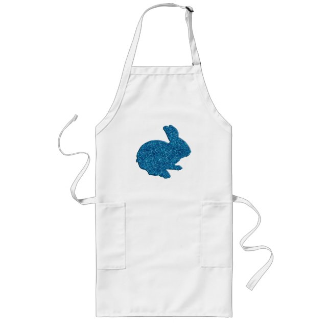 Blue Glitter Silhouette Påskhare Apron Långt Förkläde (Framsidan)