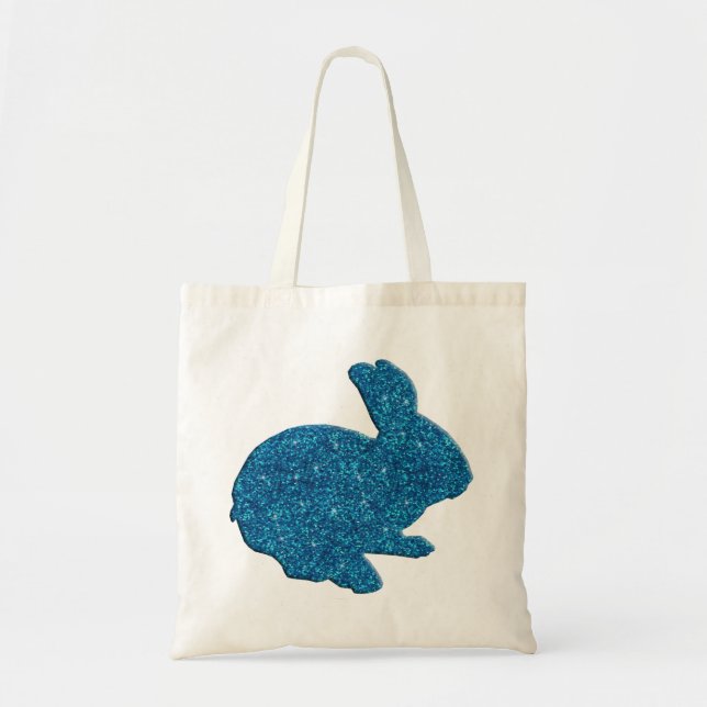 Blue Glitter Silhouette Påskhare Tote Bag Tygkasse (Framsidan)