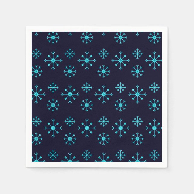 Blue Glitter Snöflingor Napkins Pappersservett (Framsidan)