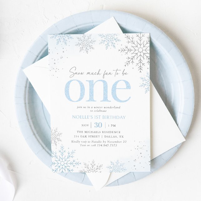 Blue Glitter Snowflake 1st Birthday Inbjudningar (Skapare uppladdad)