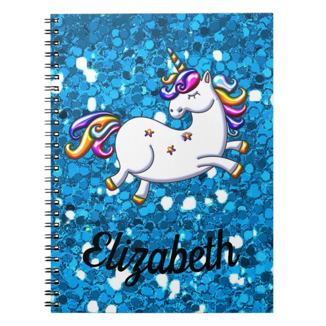 Blue Glitter Unicorn Anteckningsbok (Framsidan)