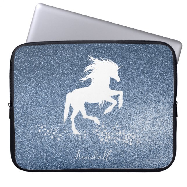 Blue Glitter Unicorn Laptop Fodral (Framsidan)