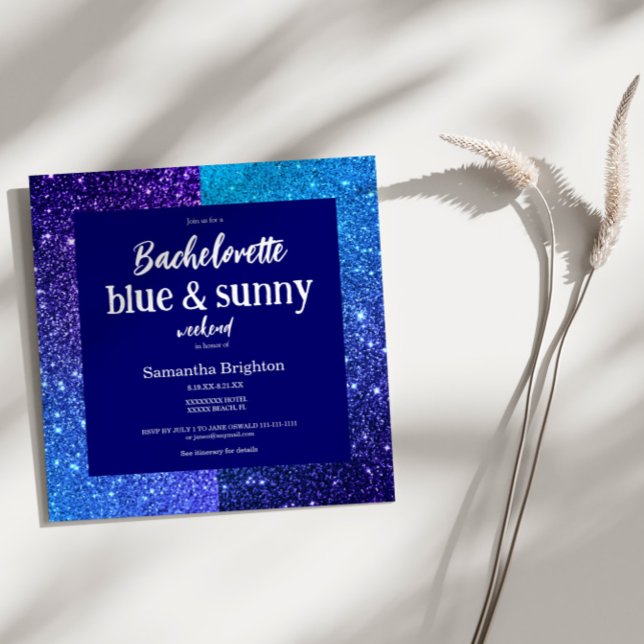 Blue Glitter Weekend Bachelorette Party Invitation Inbjudningar (Skapare uppladdad)