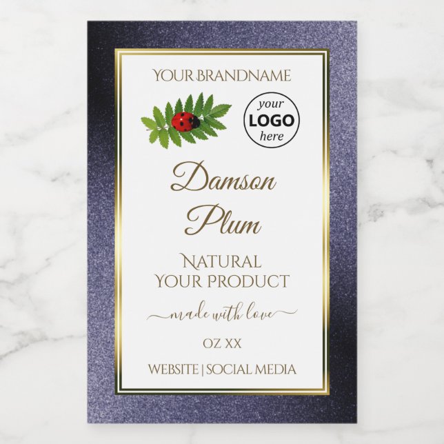 Blue Glitter White Guld Product Label Ladybug Logo Mat Etikett (Singel etikett)