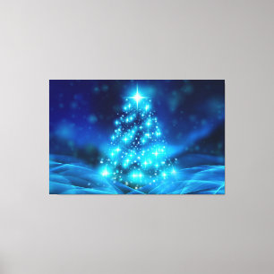 Blue Glittering Julgran Canvastryck