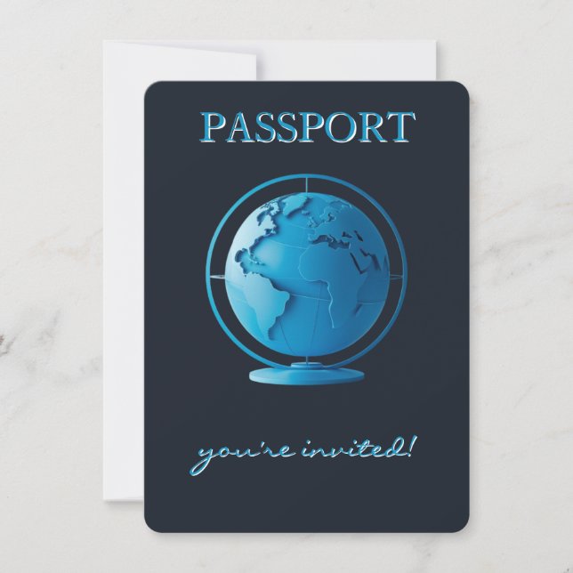 Blue Globe Passport Travel Baby Shower Inbjudningar (Framsida)