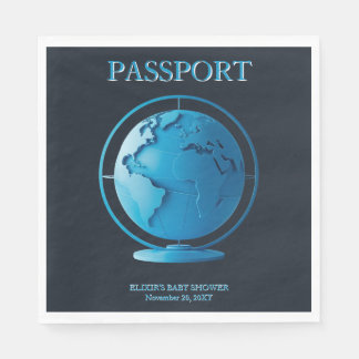 Blue Globe Passport Travel Baby Shower Pappersservett