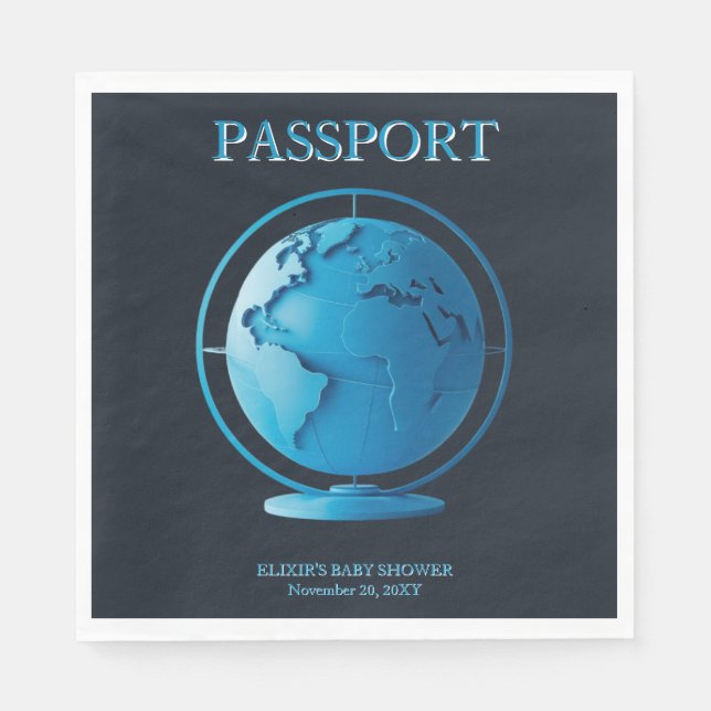 Blue Globe Passport Travel Baby Shower Pappersservett (Framsidan)