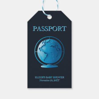 Blue Globe Passport Travel Baby Shower Presentetikett