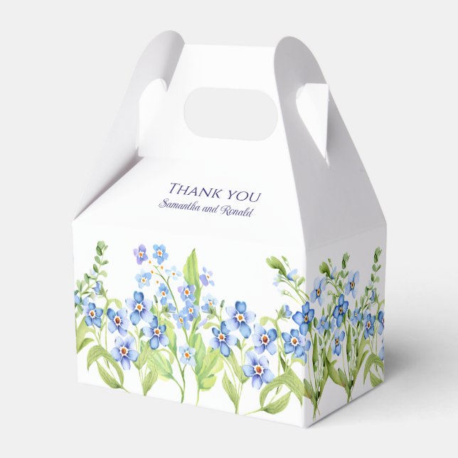 Blue Glöm mig inte Watercolor Bröllop Tack Presentaskar (Framsidan Sidan)