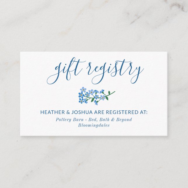 Blue Glöm mig Not Calligraphy Gift Registry Tilläggskort (Framsida)