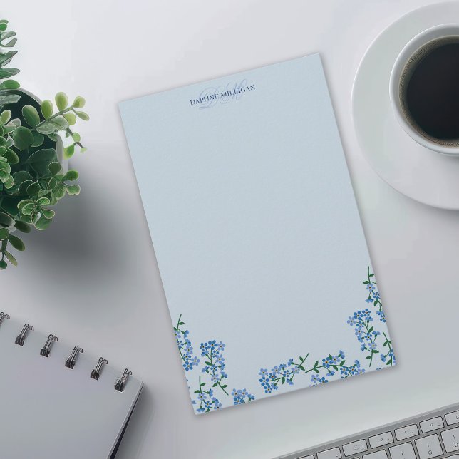 Blue Glöm mig Nots Add Namn Monogram Brevpapper (Skapare uppladdad)