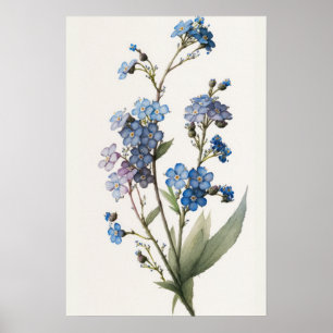 Blue Glöm mig Nots Flower Art Print Poster