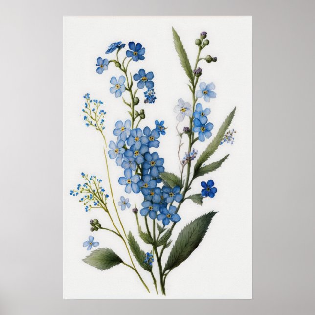 Blue Glöm mig Nots Flower Art Print Poster (Framsidan)