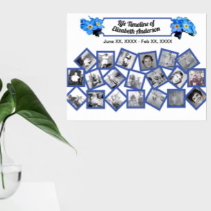 Blue Glöm mig Nots Timeline Photo Collage Poster