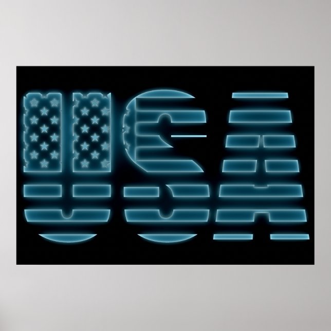 Blue Glow Neon USA American Photo Wall Poster (Framsidan)