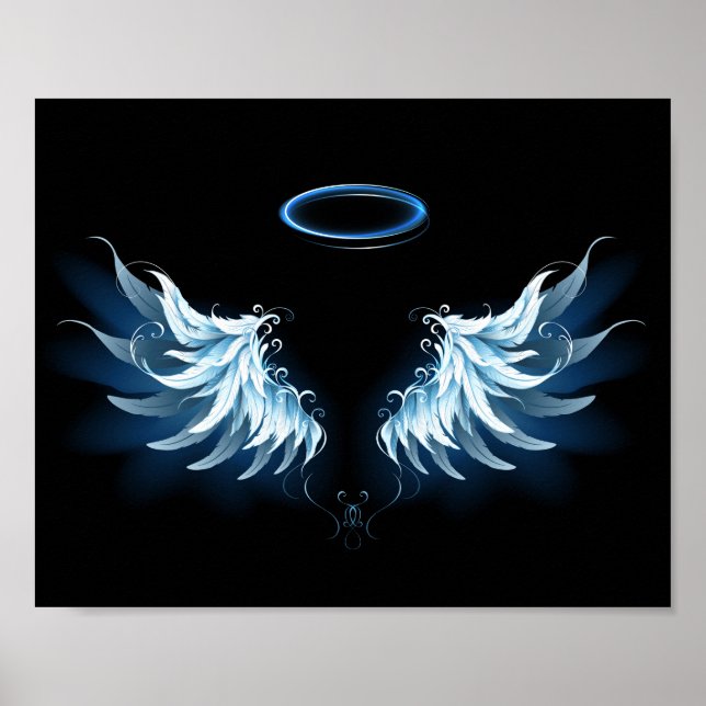 Blue Glowing Angel Wings on black background Poster (Framsidan)
