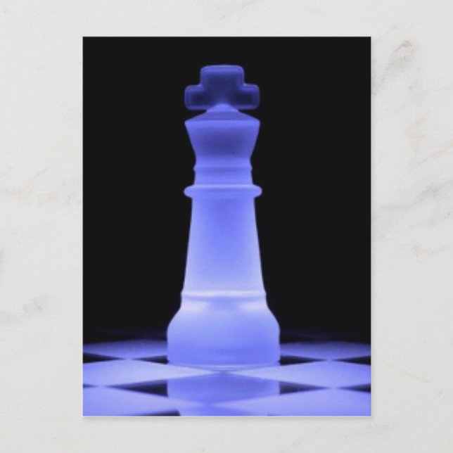Blue Glowing Kung Chess Biet Vykort (Framsida)